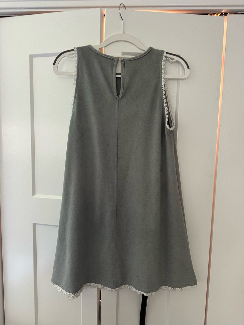 Gray Sleeveless A-Line Dress with White Trim - Picture 2 of 3